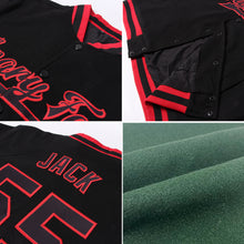 Load image into Gallery viewer, Custom Green White-Red Bomber Full-Snap Varsity Letterman Jacket
