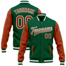 Load image into Gallery viewer, Custom Kelly Green Texas Orange-White Bomber Full-Snap Varsity Letterman Two Tone Jacket
