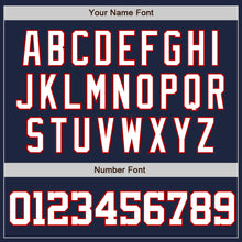 Load image into Gallery viewer, Custom Navy White-Red Bomber Full-Snap Varsity Letterman Jacket
