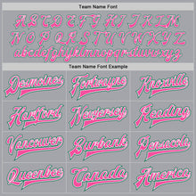 Load image into Gallery viewer, Custom Gray Pink-Kelly Green Bomber Full-Snap Varsity Letterman Jacket
