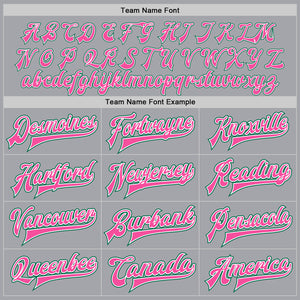 Custom Gray Pink-Kelly Green Bomber Full-Snap Varsity Letterman Jacket