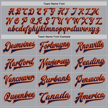 Load image into Gallery viewer, Custom Gray Navy-Orange Bomber Full-Snap Varsity Letterman Jacket
