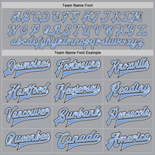 Load image into Gallery viewer, Custom Gray Black-Light Blue Bomber Full-Snap Varsity Letterman Jacket
