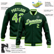 Load image into Gallery viewer, Custom Green Neon Green-White Bomber Full-Snap Varsity Letterman Jacket
