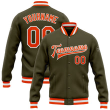 Load image into Gallery viewer, Custom Olive Orange-White Bomber Full-Snap Varsity Letterman Salute To Service Jacket
