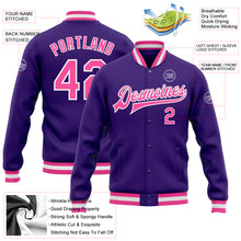Load image into Gallery viewer, Custom Purple Pink-White Bomber Full-Snap Varsity Letterman Jacket
