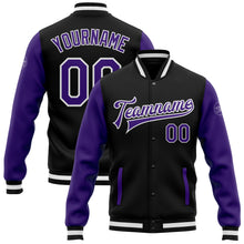 Load image into Gallery viewer, Custom Black Purple-White Bomber Full-Snap Varsity Letterman Two Tone Jacket
