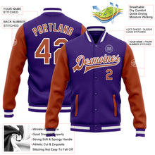 Load image into Gallery viewer, Custom Purple Texas Orange-White Bomber Full-Snap Varsity Letterman Two Tone Jacket
