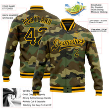 Load image into Gallery viewer, Custom Camo Black-Gold Bomber Full-Snap Varsity Letterman Salute To Service Jacket
