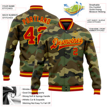 Load image into Gallery viewer, Custom Camo Red-Gold Bomber Full-Snap Varsity Letterman Salute To Service Jacket
