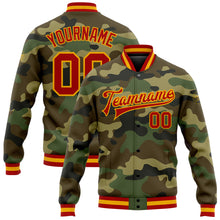Load image into Gallery viewer, Custom Camo Red-Gold Bomber Full-Snap Varsity Letterman Salute To Service Jacket
