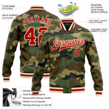 Load image into Gallery viewer, Custom Camo Red-Cream Bomber Full-Snap Varsity Letterman Salute To Service Jacket
