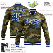 Load image into Gallery viewer, Custom Camo Royal-White Bomber Full-Snap Varsity Letterman Salute To Service Jacket
