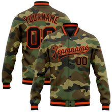 Load image into Gallery viewer, Custom Camo Black-Orange Bomber Full-Snap Varsity Letterman Salute To Service Jacket

