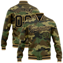 Load image into Gallery viewer, Custom Camo Black-Old Gold Bomber Full-Snap Varsity Letterman Salute To Service Jacket
