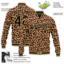 Load image into Gallery viewer, Custom Brown Black-Old Gold Leopard 3D Pattern Design Bomber Full-Snap Varsity Letterman Jacket

