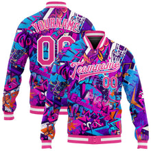 Load image into Gallery viewer, Custom Graffiti Pattern Pink-White Words 3D Bomber Full-Snap Varsity Letterman Jacket
