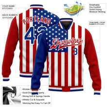 Load image into Gallery viewer, Custom White Royal-Red American Flag Fashion 3D Bomber Full-Snap Varsity Letterman Jacket
