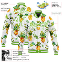 Load image into Gallery viewer, Custom White White-Neon Green Pineapples 3D Pattern Design Bomber Full-Snap Varsity Letterman Jacket

