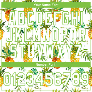 Custom White White-Neon Green Pineapples 3D Pattern Design Bomber Full-Snap Varsity Letterman Jacket