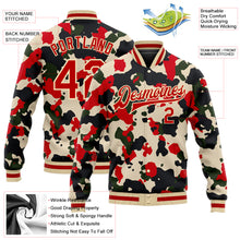Load image into Gallery viewer, Custom Camo Red-Cream 3D Bomber Full-Snap Varsity Letterman Salute To Service Jacket
