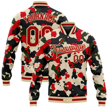 Load image into Gallery viewer, Custom Camo Red-Cream 3D Bomber Full-Snap Varsity Letterman Salute To Service Jacket
