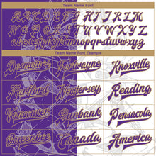 Load image into Gallery viewer, Custom Graffiti Pattern Purple-Old Gold Scratch 3D Bomber Full-Snap Varsity Letterman Jacket

