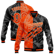 Load image into Gallery viewer, Custom Graffiti Pattern Orange Black-Cream Scratch 3D Bomber Full-Snap Varsity Letterman Jacket
