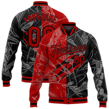 Load image into Gallery viewer, Custom Graffiti Pattern Red-Black Scratch 3D Bomber Full-Snap Varsity Letterman Jacket
