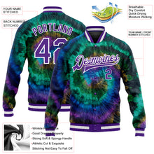 Load image into Gallery viewer, Custom Tie Dye Purple-White Rainbow 3D Bomber Full-Snap Varsity Letterman Jacket
