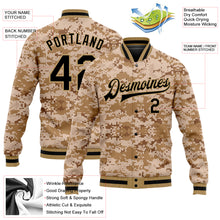Load image into Gallery viewer, Custom Camo Black-Old Gold 3D Bomber Full-Snap Varsity Letterman Salute To Service Jacket
