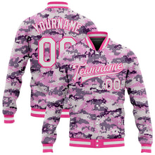 Load image into Gallery viewer, Custom Camo White-Pink 3D Bomber Full-Snap Varsity Letterman Salute To Service Jacket
