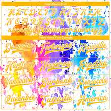 Load image into Gallery viewer, Custom Tie Dye Gold-White Rainbow 3D Bomber Full-Snap Varsity Letterman Jacket
