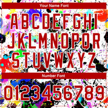 Load image into Gallery viewer, Custom Graffiti Pattern Royal-Red Splashes 3D Bomber Full-Snap Varsity Letterman Jacket
