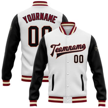 Load image into Gallery viewer, Custom White Black Maroon-Cream Bomber Full-Snap Varsity Letterman Two Tone Jacket
