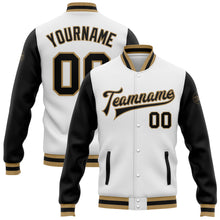 Load image into Gallery viewer, Custom White Black-Old Gold Bomber Full-Snap Varsity Letterman Two Tone Jacket
