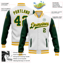 Load image into Gallery viewer, Custom White Green-Gold Bomber Full-Snap Varsity Letterman Two Tone Jacket

