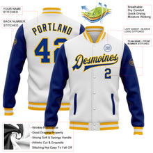 Load image into Gallery viewer, Custom White Royal-Gold Bomber Full-Snap Varsity Letterman Two Tone Jacket
