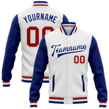 Load image into Gallery viewer, Custom White Red-Royal Bomber Full-Snap Varsity Letterman Two Tone Jacket
