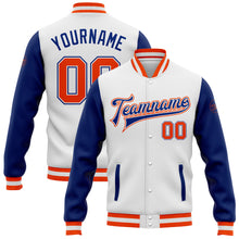 Load image into Gallery viewer, Custom White Orange-Royal Bomber Full-Snap Varsity Letterman Two Tone Jacket
