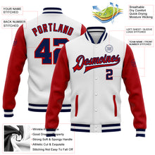 Load image into Gallery viewer, Custom White Navy-Red Bomber Full-Snap Varsity Letterman Two Tone Jacket
