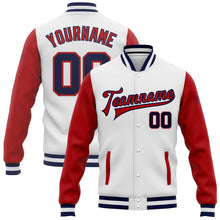 Load image into Gallery viewer, Custom White Navy-Red Bomber Full-Snap Varsity Letterman Two Tone Jacket
