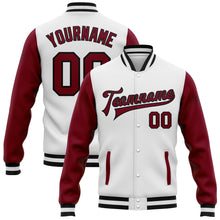Load image into Gallery viewer, Custom White Crimson-Black Bomber Full-Snap Varsity Letterman Two Tone Jacket
