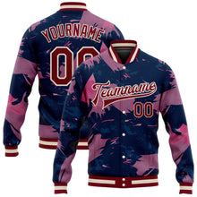 Load image into Gallery viewer, Custom Pink Maroon Cream-Navy 3D Pattern Design Bomber Full-Snap Varsity Letterman Jacket
