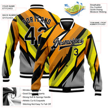 Load image into Gallery viewer, Custom Gray Black Orange-Gold 3D Pattern Design Bomber Full-Snap Varsity Letterman Jacket
