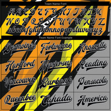 Load image into Gallery viewer, Custom Gray Black Orange-Gold 3D Pattern Design Bomber Full-Snap Varsity Letterman Jacket
