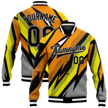 Load image into Gallery viewer, Custom Gray Black Orange-Gold 3D Pattern Design Bomber Full-Snap Varsity Letterman Jacket
