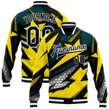 Load image into Gallery viewer, Custom Gold Black-Old Gold 3D Pattern Design Bomber Full-Snap Varsity Letterman Jacket
