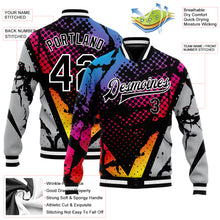 Load image into Gallery viewer, Custom Figure Black-Gray 3D Bomber Full-Snap Varsity Letterman Jacket
