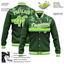 Load image into Gallery viewer, Custom Green Neon Green-White 3D Pattern Design Bomber Full-Snap Varsity Letterman Jacket
